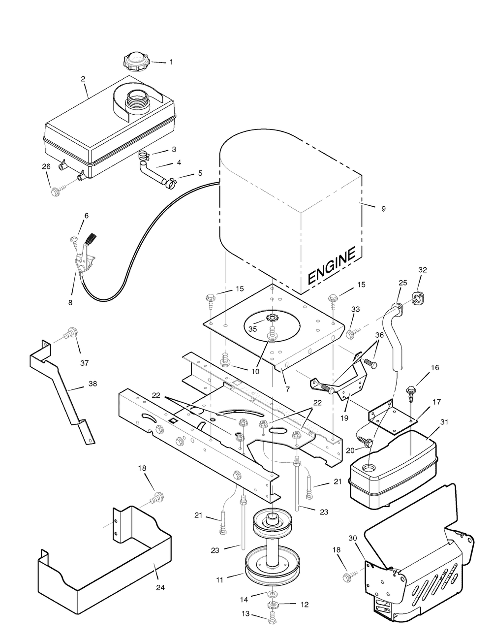 Engine Mount Diagram and Parts List for 405607X78A 2006 Briggs and Stratton Lawn Tractor